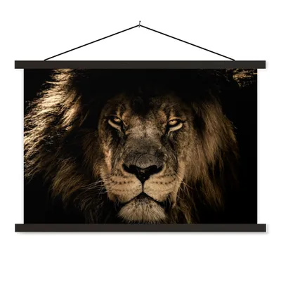 Produktbild von MuchoWow® Textilposter Löwe - Tiere - Schwarz - Porträt 120x80 cm mit schwarzem Rahmen - Wanddeko
