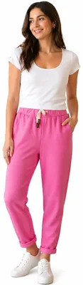 Immagine prodotto di Pantaloni da jogging da donna con coulisse – Comodi pantaloni casual con tasche, elastico in vita, taglio slim Rosa/S/M