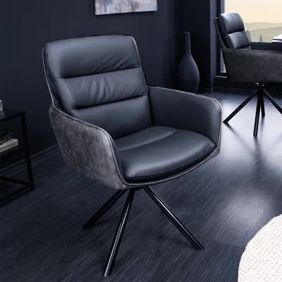 Produktbild von riess-ambiente Drehbarer Design Stuhl BIG GEORGE schwarz anthrazit mit Armlehne Retro Drehstuhl Esszimmerstuhl Konferenzstuhl