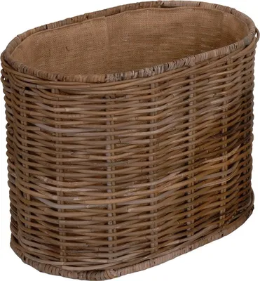 Produktbild von KRINES HOME Holzkorb oval aus grauem Natur Rattan XL auf stabilem Eisenrahmen / geflochtener Kaminkorb mit Jute 60x43