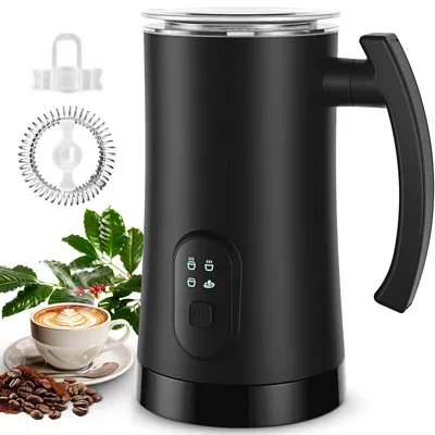 Produktbild von Familienfreundlicher 400W Milchaufschäumer, 4-in-1 mit Heizfunktion, 350ml Heiz- & 160ml Schaumkapazität, spülmaschinenfestem Edelstahl-Innenbereich