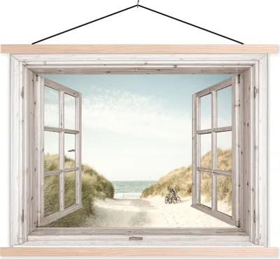 Produktbild von MuchoWow® Textilposter Aussicht - Strand - Meer 150x113 cm mit holzfarbenen Rahmen - Poster