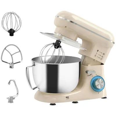 Productafbeelding van Keukenmachine/deegmixer met 4,5 liter roestvrijstalen kom, 1300 W, 6+P snelheden, beige