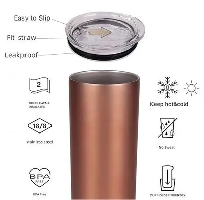Image de Gobelet isotherme à double paroi - 590 ml, avec paille et couvercle - Rose