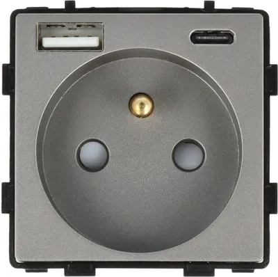 Produktbild von Steckdosenmodul mit USB-Schnellladegerät AC 230V einzeln grau 20W 4A