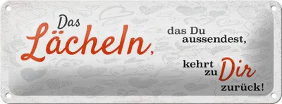 Produktbild von Blechschild Lächeln kommt zu DIR zurück, 27 x 10 cm, Blechschilder Spruch Glück Weisheit