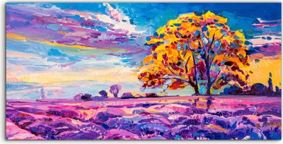 Produktbild von Coloray Acrylbild 120x60  Wandbild Acrylbilder Sonnenuntergang über Lavendelfeld