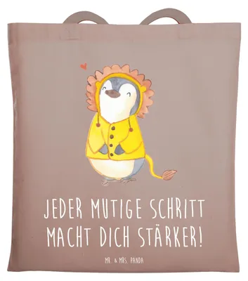 Produktbild von Mr. & Mrs. Panda Shopping Tasche Angst überwinden - Braun Pastell - Geschenk, Vertrauem, Mutmacher, Tote Bag, Trost, dokumententasche, Zuversicht, Motivation, Jutebeutel