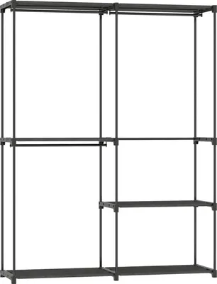 Produktbild von Fortuna Lai Tragbarer Kleiderständer, Metallrahmen, Stoffregale, viel Platz, Schwarz