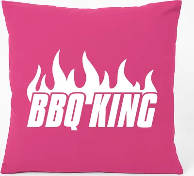 Produktbild von Huuraa Kissen BBQ King Flammen 40x40cm mit Füllung Fuchsia Baumwolle Dekokissen Geschenkidee