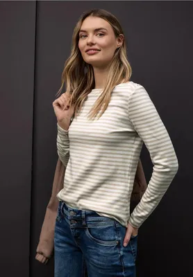 Produktbild von Street One Langarmshirt 'Gestreiftes T-Shirt', A324529, Baumwolle beige, Gr. 38