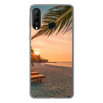 Produktbild von MuchoWow® Handyhülle Schutzhülle Hülle für Huawei P30 Lite Strand - Strandkorb - Sonnenuntergang Silikon Softcase Handy Hülle - Handyhülle