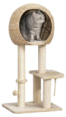 Image de Arbre à chat avec griffoir | Couleur : Beige | Dimensions : 18,89 x 15,74 x 39,37 cm