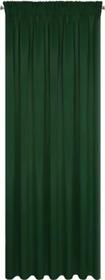 A full-length dark green curtain hanging from a rod.