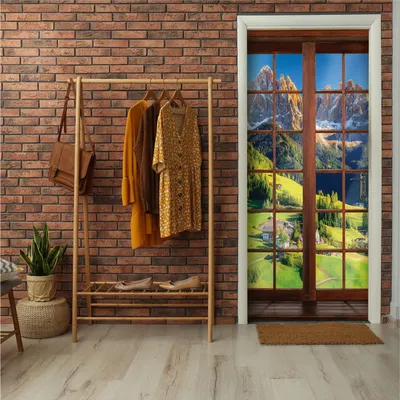 Obrázek produktu pro Tapeta na dveře okno příroda - 91x211 cm jednodílná - netkaná textilie dveřní plakát včetně vložení na zeď fototapeta na dveře obývací pokoj kuchyně koupelna samolepka na dveře fólie na dveře odolná proti UV záření připravena k instalaci