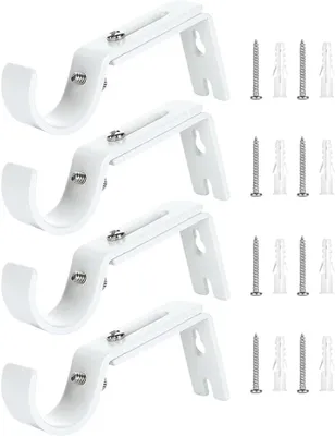 Imagen del producto de Juego de 4 soportes metálicos ajustables para cortinas, tipo anclaje de pared, color blanco, para barras de cortina
