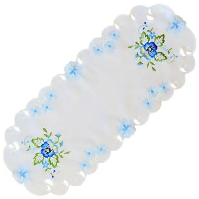 Imagen del producto de Mantel individual ELKE, diseño "Violetas" azules, poliéster, 30 x 70 cm, forma ovalada