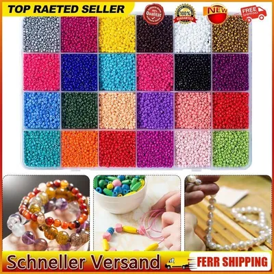 Produktbild von 3-mm-Perlen-Set – Farbige Glasperlen – Schmuckset – DIY-Halsketten-Set – Freundschaftsarmband-Perlen-Set – 18.000 Perlen – 36 Farben