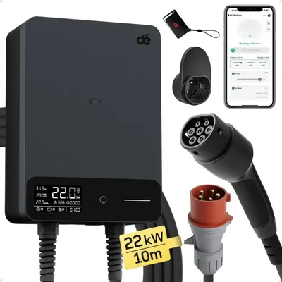 Productafbeelding van Wandlader voor elektrische voertuigen, model EV 22kW, Type 2, met een lengte van 10 meter