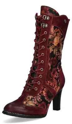 Produktbild von Laura Vita Damen Halbschaft-Stiefel mit floralem Muster Alcbaneo 170, Größe:38 EU, Farbe:Rot