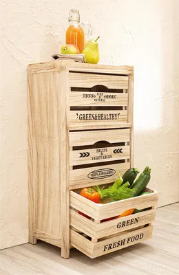 Produktbild von Kommode Food Storage aus Holz, 3 Schubladen, Obstregal, Kartoffelkiste, Küchenschrank, Obstkiste, Schubladenschrank, Küchenregal, Lagerschrank, Schubladenregal