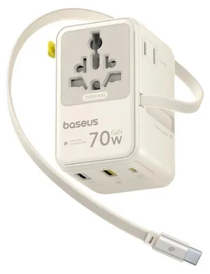 Zdjęcie produktu dla Adapter podróżny Baseus EnerCore CG11, 70W, 6 w 1, z obrotowym kablem USB-C - biały