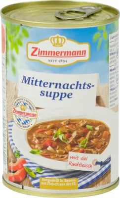 Produktbild von Food-United Mitternachts-Suppe – Rindsgulasch Suppe mit mit Paprika, Zwiebel und Karotten aus Bayern 400g Dose,von ZIMMERMANN Fleischwerke, passend für Brotzeit und Bier