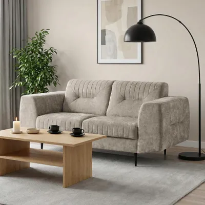 Produktbild von BEAUTYSOFA | 2-Sitzer Sofa VENEZIA Chenillestoff Beige – Polstersofa mit Metallbeinen Schwarz, Couch Wohnzimmer, modernes Sofa ohne Schlaffunktion