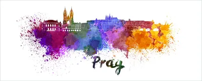 Produktbild von Wallario selbstklebendes Poster - Städte als Aquarell - Skyline von Prag, Größe: 80 x 200 cm