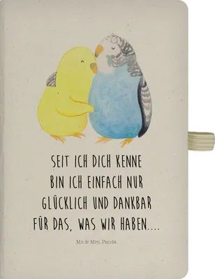 Produktbild von Mr. & Mrs. Panda notizbuch a4 Wellensittich Liebe - Transparent - Geschenk, Journal, Kladde, Kuscheln, Tagebuch, Freundin, Vögel, Umarmen, Skizzenbuch, Verknallt