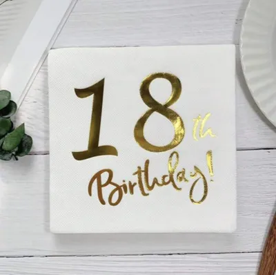 Servietten 18. Geburtstag, 20 Stück, 33x32 cm, weiß-gold
