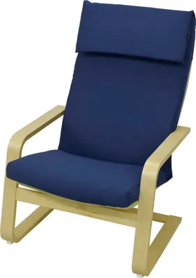 A blue cushion set for a chair, shown from the front.