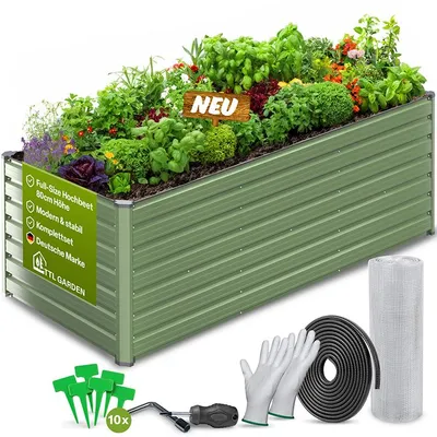 Produktbild von TTL GARDEN Meadow XL HIGH Hochbeet 250x90x80cm Metall Salbei verzinkt, KI-generiertes Bild