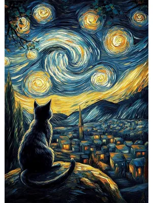 Produktbild von Diamond Painting Set für Erwachsene – Sternenhimmel mit Katze, 30x40 cm