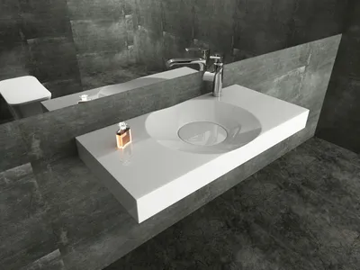 Produktbild von Wandwaschbecken Aufsatzbecken BS6059 aus Gussmarmor - 100 x 48 x 10 cm - Weiß