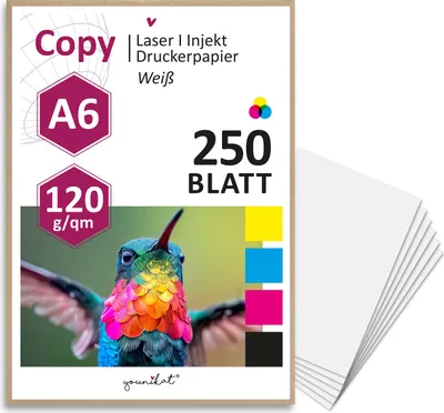 Produktbild von younikat DIN A6 Premium Kopierpapier I 120 g/m² druckgeeignet I 250 Blatt in weiß I 105 x 148 mm I Blanko Papier für Druck Basteln Notizen Karten Rezeptpapier I dv1551