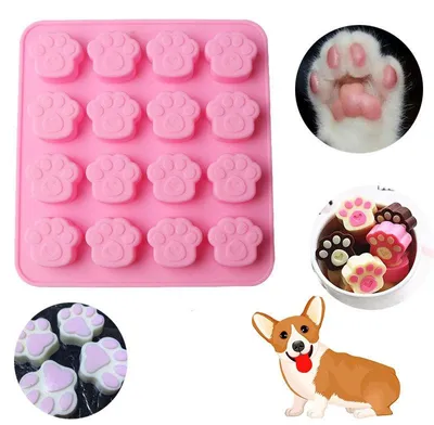 Produktbild von Katzenpfoten-Form aus Silikon, 16 Mulden, Haustierförmiges Backblech für Schokolade, Süßigkeiten, Kekse, Rosa