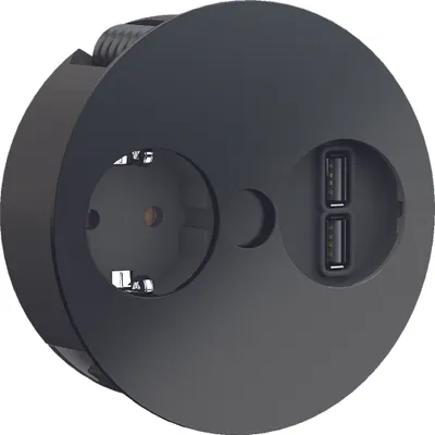 Produktbild von BACHMANN TWIST 1x Schutzkontakt, Aderendhülsen, USB-Charger, Schutzkontaktmontagestecker, schwarz, 2 m