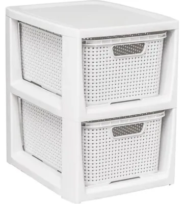 Immagine prodotto di Cassettiera Branq in rattan - 2 cestini bianco antico