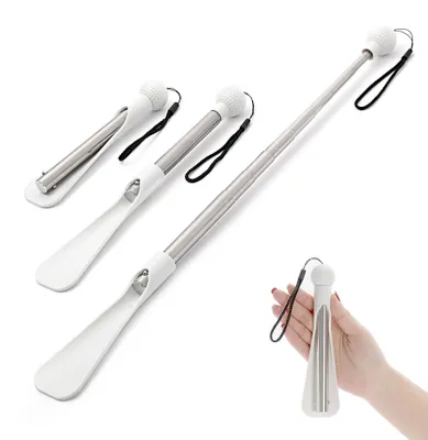 Produktbild von 92 cm langer, ausziehbarer Schuhanzieher, Mini-Schuhanzieher mit ergonomischem Kugelgriff, weiß