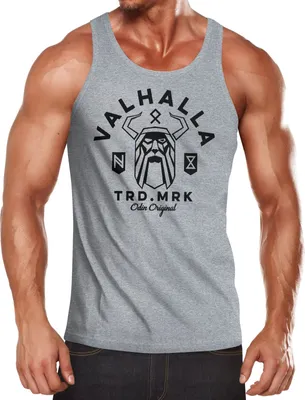 Produktbild von Herren Tank-Top Valhalla Odin Runen Wikinger Muskelshirt Muscle Shirt Neverless® grau XXL
