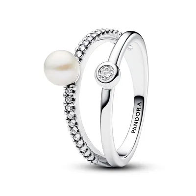 Produktbild von Zweigeteilter Ring von PANDORA aus 925er Silber mit Perle, Zirkonia
