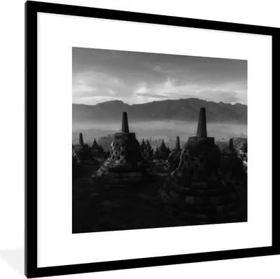 Produktbild von MuchoWow® MuchoWow® Gerahmtes Poster Indonesien - Berg - Schwarz - Weiß 40x40 cm - Poster mit zchwarzem Bilderrahmen - Poster - Plakat im Rahmen