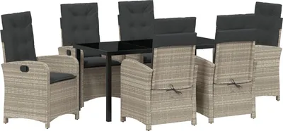 Produktbild von Möbel 7-teiliges Garten-Esszimmer-Set mit Kissen Hellgrau Poly-Rattan - Gartenstühle 3380299