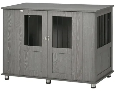 Image de Cage pour chiens - Enclos pour chiens - Boîte pour chiens - Abri pour chiens - Cage pour animaux - Gris - Double porte avec serrure