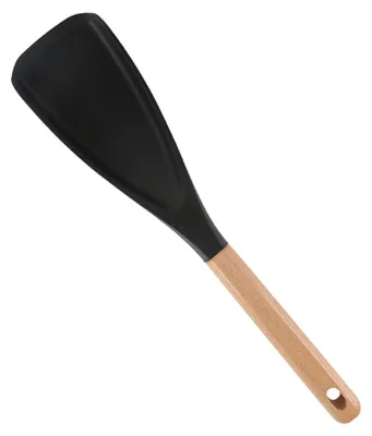 Produktbild von Silikonspatel mit Holzgriff, hitzebeständig, multifunktional, antihaftbeschichtet, Küchenhelfer zum Kochen, Rühren und Backen