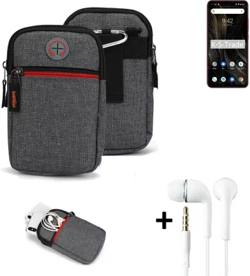 Produktbild von K-S-Trade Gürteltaasche + Kopfhörer kompatibel mit UMIDIGI Power 3 Handy Tasche Holster Schutz Hülle Handy Hülle grau Zusatzfächer 1x
