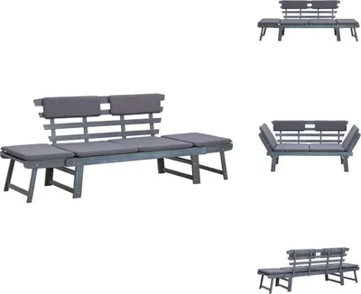 Obrázok produktu pre vidaXL Záhradná lavica s vankúšmi 2 v 1 190 cm sivá z masívneho dreva akácie - Záhradné lavice