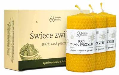 Produktbild von Pasieka Rodzinna Bienenwachskerzen Set 3 Stk. 8cm 100% Natur