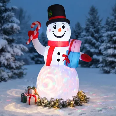 Produktbild von Aufblasbarer XL Schneemann mit LED Beleuchtung mit Stecker für Außen und Innen - 200 x130 cm - Riesen Schneefigur selbstaufblasend bunt beleuchtet
